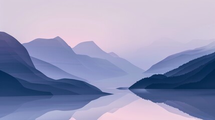Fototapeta premium Serene depiction of a tranquil fog covered mountain landscape at dawn