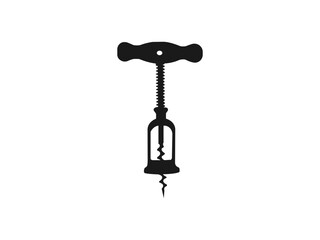 Corkscrew icon. Corkscrew with wooden handle, black silhouette icon, vector illustration. Old corkscrew with wooden handle. vector silhouette illustration isolated on white background.