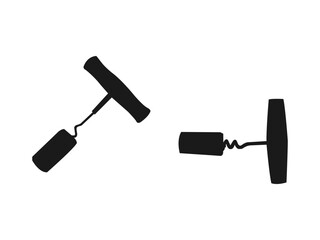 Corkscrew icon. Corkscrew with wooden handle, black silhouette icon, vector illustration. Old corkscrew with wooden handle. vector silhouette illustration isolated on white background.