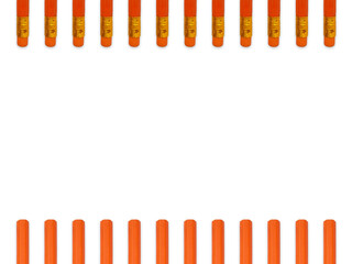 Graphite wooden pencils border on top and bottom on white background with copy space, new wooden pencils border background