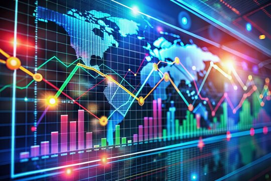 A futuristic dashboard displays vibrant charts and graphs revealing a hidden market segment, with arrows and lines converging to illustrate rapid business growth and success.