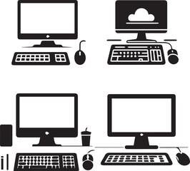 silhouette of clean vector computer set isolated n white background 