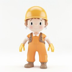 Cute engineer character in a car in 3D style on a white background

