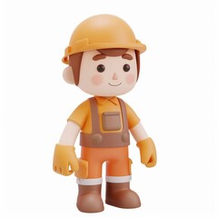 Cute character worker builder 3d style on white background
