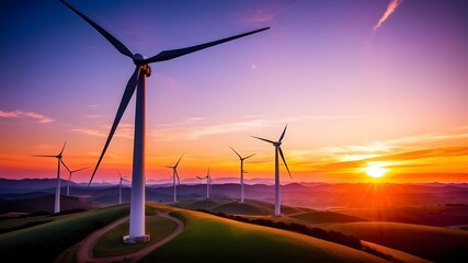 Fototapeta premium wind turbines at sunset