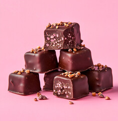 chocolate small bites crunchy at a pink background