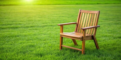 Wooden chair placed on green grass , outdoor, relaxation, nature, park, picnic, summer, furniture, sitting, peaceful