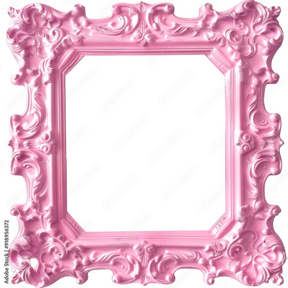 Wall mural blank, pink vintage frame on white background