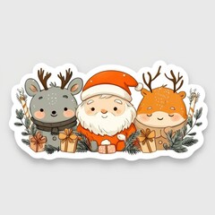 Fototapeta premium Santa Claus and Reindeer Christmas Sticker
