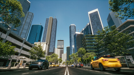New modern city with tall skyscrapers. New technologies in city construction