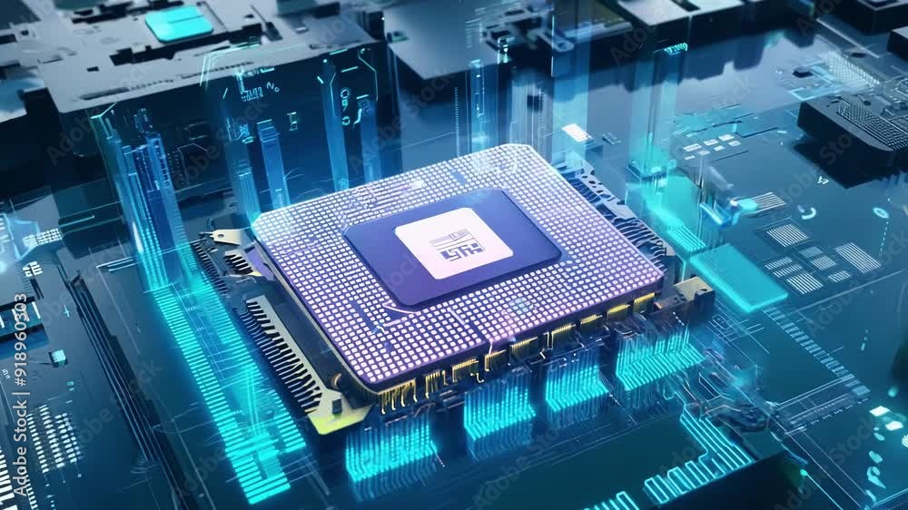 Poster showcasing the intricate architecture and innovative features of cutting-edge microprocessors illumi