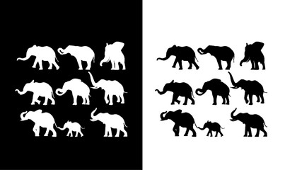 elephant silhouette vector, elephant silhouettes black and white, animal silhouette vector, silhouette, animal, vector, animals, illustration, bear, elephant, horse, cat, wild, set, dog, black, tiger,