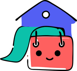 a school building with a closed sign and papers flying around it, icon doodle offset fill