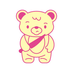 Y2k Kawaii psychedelic bear toy with knife retro groovy icon vector flat illustration. Surreal pink girlish teddy cartoon character killer with sharp weapon comic neo gothic pop art t shirt print