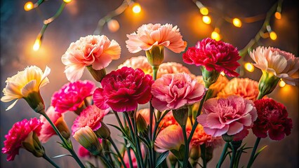 Obraz premium Vibrant carnations illuminated by a soft glow, flowers, petals, vibrant, illuminated, glowing, beauty, stunning