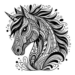 Obraz premium Hand drawn zentangle horse for adult coloring page, art therapy, mandala coloring pages for stress free, stress relief
