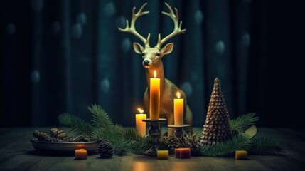Christmas Decor With Deer Figurine and Candles
