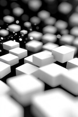 Obraz premium Close-up of white keyboard keys on a dark background with bokeh effects in the evening