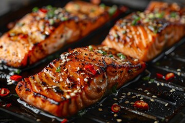 Pan-seared salmon glazed with a savory teriyaki sauce.