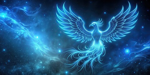 Blue phoenix outline on a cosmic background, phoenix, blue, outline, cosmic, background, mystical, fantasy, bird, fire