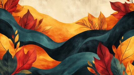 Abstract Autumn Leaves with Wavy Background