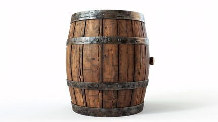 Fototapeta premium A singular classic wooden cask on a white background.