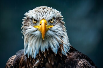 Obraz premium Close-up of a bald eagle with a sharp gaze.