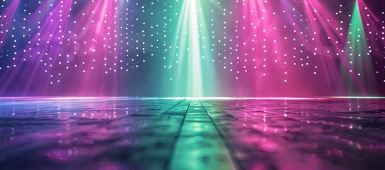 Neon Stage Lights Reflecting on a Wet Floor
