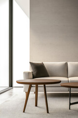 Elegant interior design composition in warm colors with luxury furniture and natural lighting creating shadows. Luxury apartment interiors with a minimalist twist.