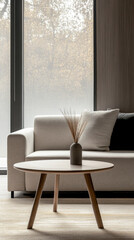 Elegant interior design composition in warm colors with luxury furniture and natural lighting creating shadows. Luxury apartment interiors with a minimalist twist.