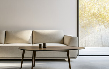 Elegant interior design composition in warm colors with luxury furniture and natural lighting creating shadows. Luxury apartment interiors with a minimalist twist.