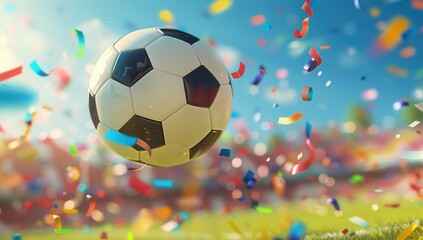Naklejka premium Soccer Ball in a Confetti Celebration