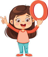 A cartoon holding a alphabet white background