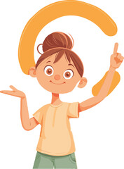 A cartoon holding a alphabet white background