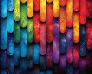 Abstract Rainbow Stained Glass Pattern with Curved Lines and Textured Surface