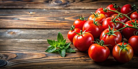 Fresh tomatoes on a rustic wooden table, farmers market, organic, ripe, red, vibrant, produce, agriculture, healthy, food