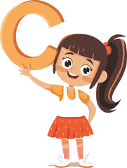 A cartoon holding a alphabet white background