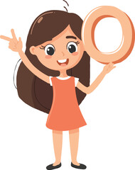 A cartoon holding a alphabet white background