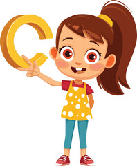 A cartoon holding a alphabet white background