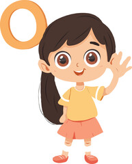A cartoon holding a alphabet white background