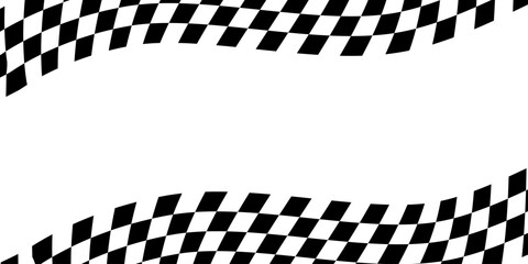 Obraz premium Race checker flag background. Finish check rally backdrop. Wavy chessboard pattern. Hippie twisted gingham checkerboard frame. Vector illustration isolated on white background.