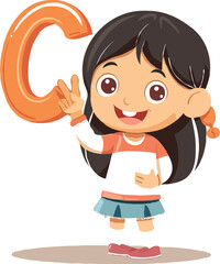 A cartoon holding a alphabet white background