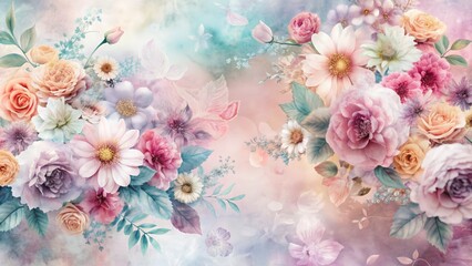 Watercolor Floral Background with Soft Pastel Colors and Delicate Flowers