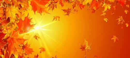 Golden Autumn Leaves Falling Against a Bright Sunny Background, Perfect Image for the Fall Season