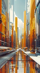 Obraz premium Digital technology futuristic city street scene abstract graphic poster background with generative