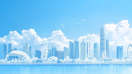 Iconic Cityscapes Blend: Shanghai and Singapore Skyline Harmony