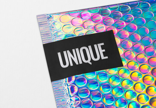 Flatlay Bubble Mailer Bag Sticker Mockup