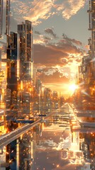 Fototapeta premium Digital technology futuristic city street scene abstract graphic poster background with generative