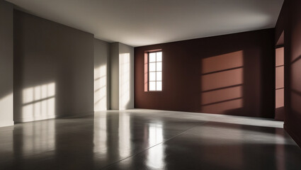 Obraz premium Empty Room with Luxurious Brown and Soft White Colors with Dramatic Sunlight Shadows
