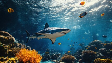 Fototapeta premium Shark Swimming in a Coral Reef